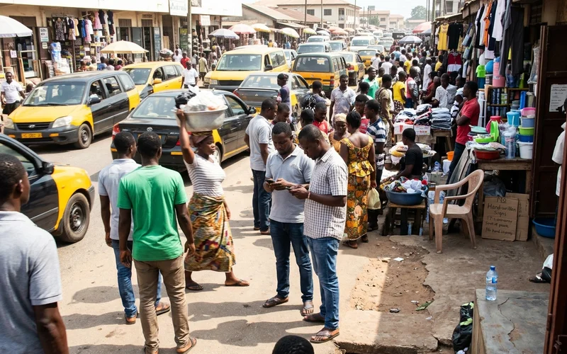 Busy trading street in central Kumasi