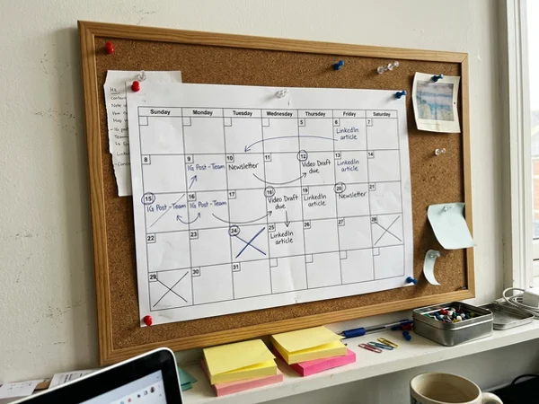 Printed monthly content calendar with post ideas