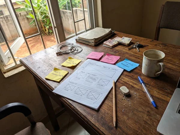 Hand-drawn page structure for a small business website